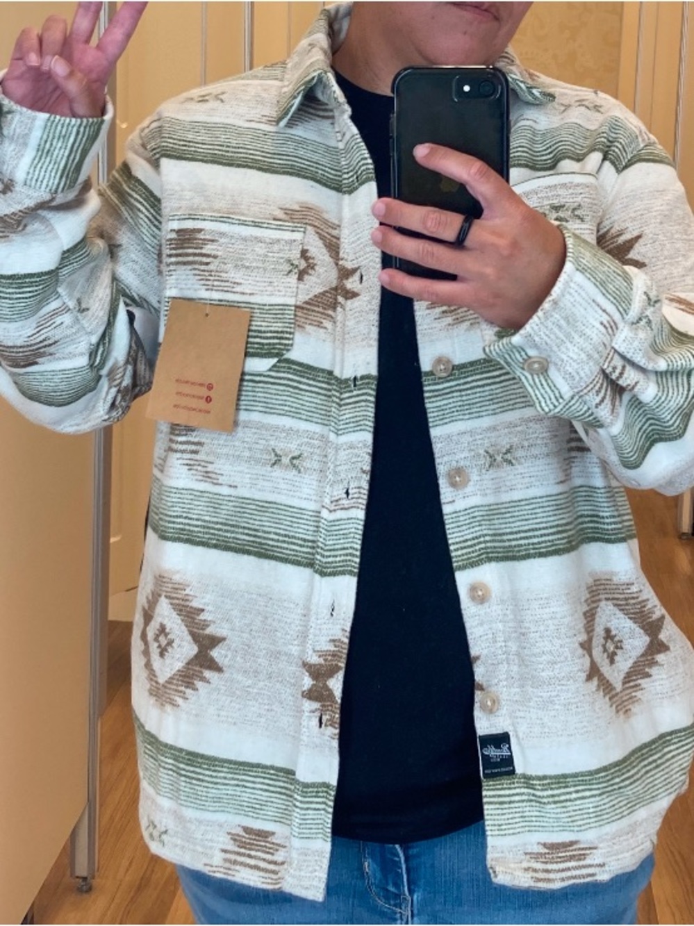 Button-Down Aztec Stripe Shirt Jacket size Medium